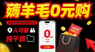 薅羊毛0元购，免单还倒挣钱的暴力玩法，人人可做，纯干货-大伟资源网