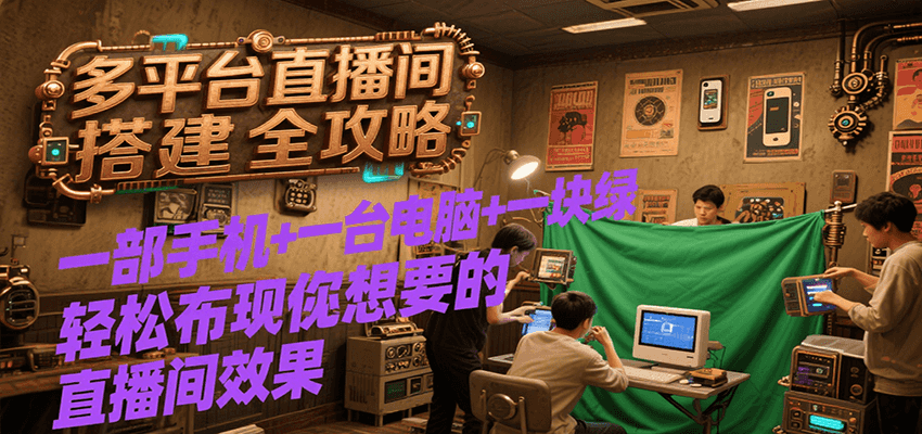 多平台直播间搭建全攻略，一部手机+一台电脑+一块绿布轻松实现你想要的直播间效果-大伟资源网
