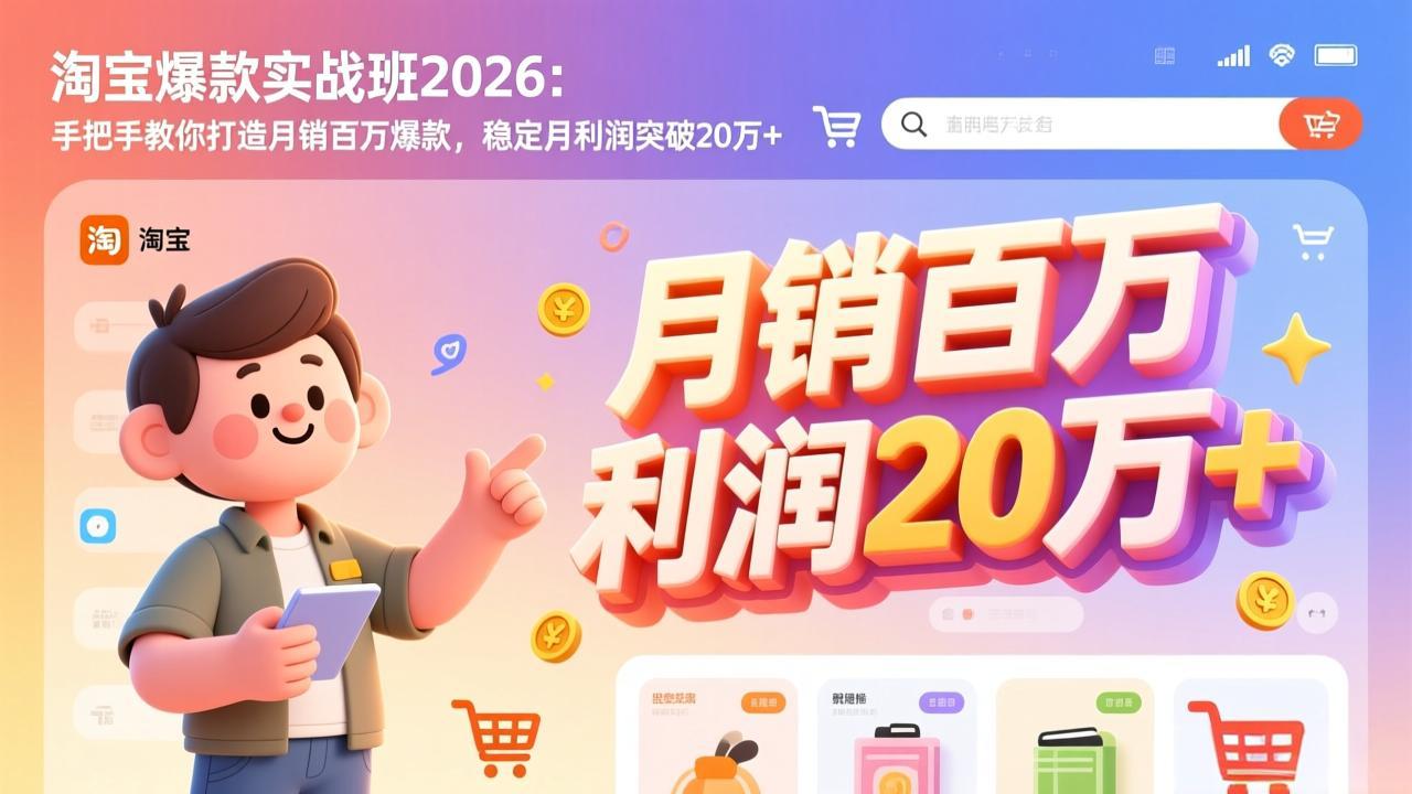 淘宝爆款实战班-2026年2月更新：手把手教你打造月销百万爆款，稳定月利润突破20万+-大伟资源网