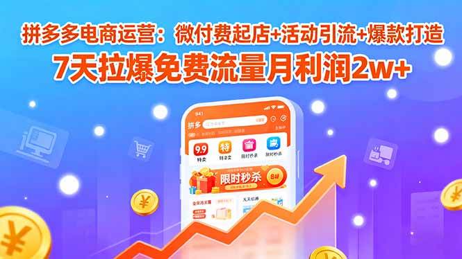 （15960期）拼多多电商运营：微付费起店+活动引流+爆款打造 7天拉爆免费流量月利润2w+-大伟资源网
