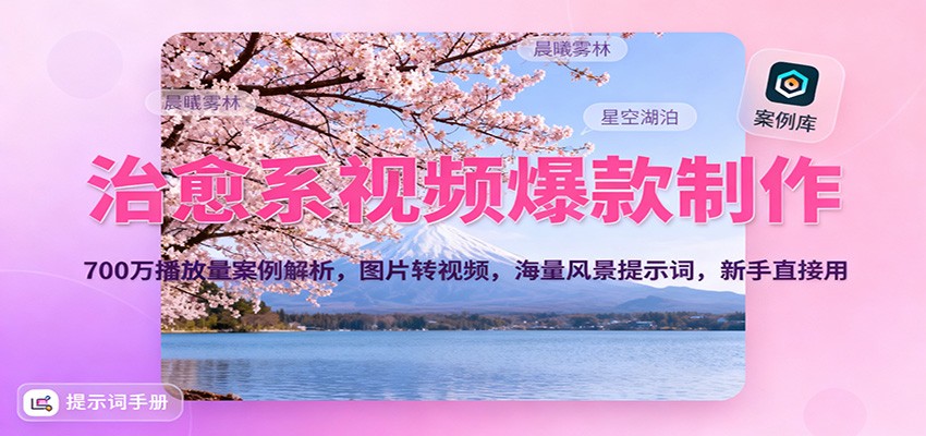 治愈系视频爆款制作，700万播放量案例解析，图片转视频，海量风景提示词，新手直接用-大伟资源网