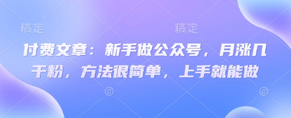 付费文章：新手做公众号，月涨几干粉，方法很简单，上手就能做-大伟资源网