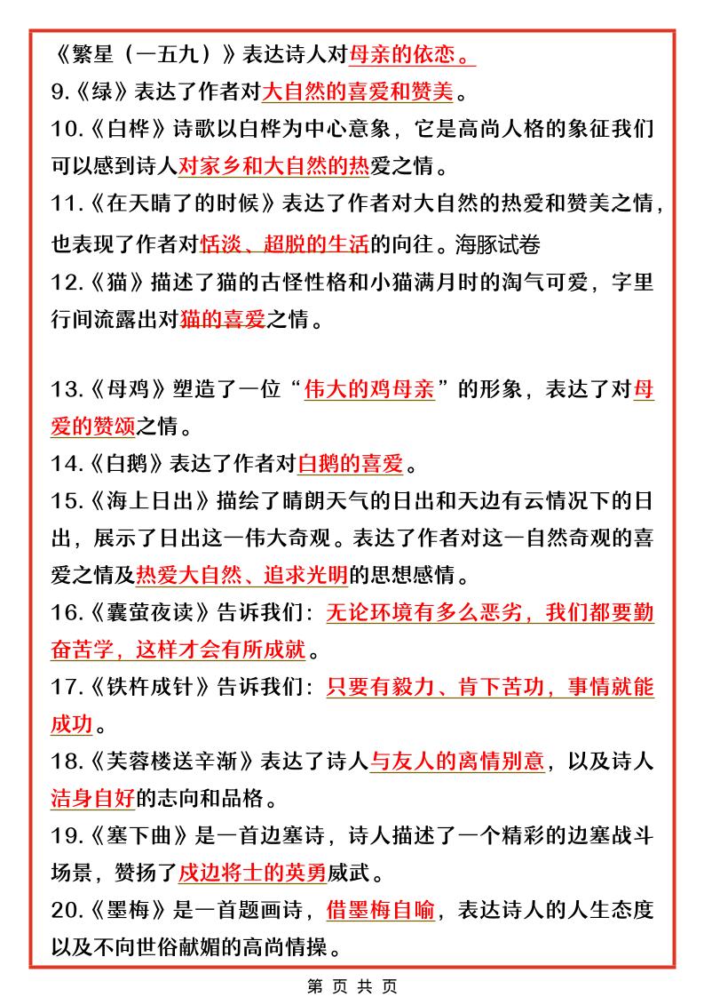 四年级下语文全册中心思想总结归纳-大伟资源网