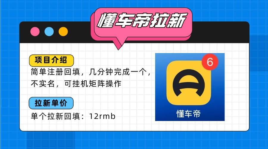 （15661期）懂车帝邪修拉新玩法，简单注册回填，不sm，单个拉新12rmb，轻松日入200+-大伟资源网