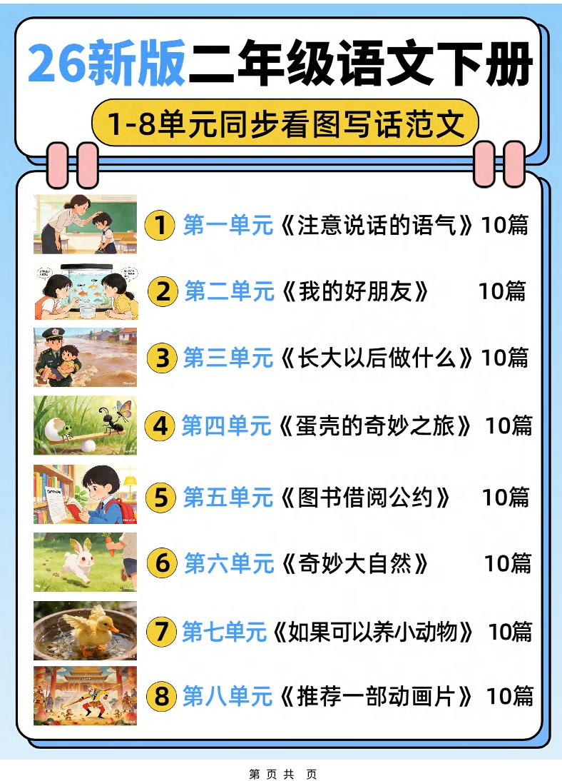 26新二下语文1-8单元同步看图写话范文80篇（80页）-大伟资源网