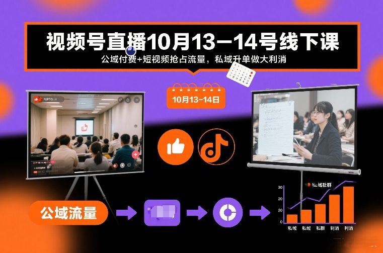 视频号直播10月13-14号线下课，公域付费+短视频抢占流量，私域升单做大利消-大伟资源网