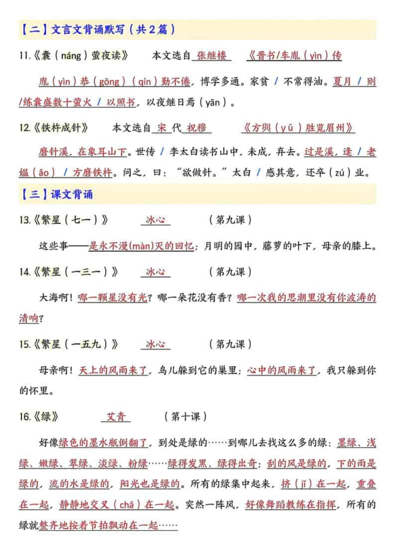 四年级下语文预习必背知识点汇总-大伟资源网