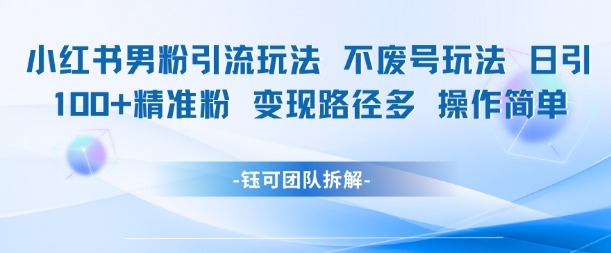 小红书男粉引流玩法不废号玩法日引100男粉变现路径多操作简单-大伟资源网