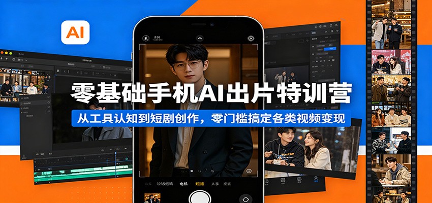 零基础手机AI出片特训营：从工具认知到短剧创作，零门槛搞定各类视频变现-大伟资源网