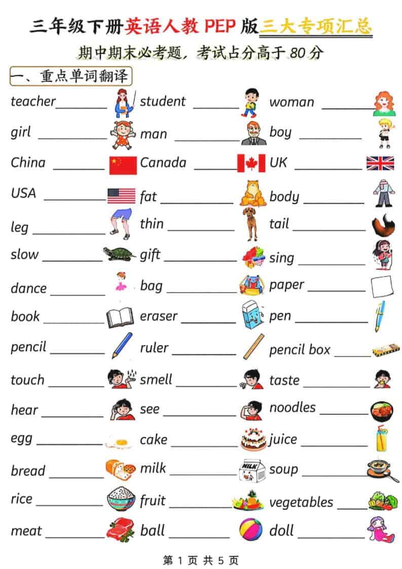 三年级下英语三大专项汇总《人教PEP版》-大伟资源网