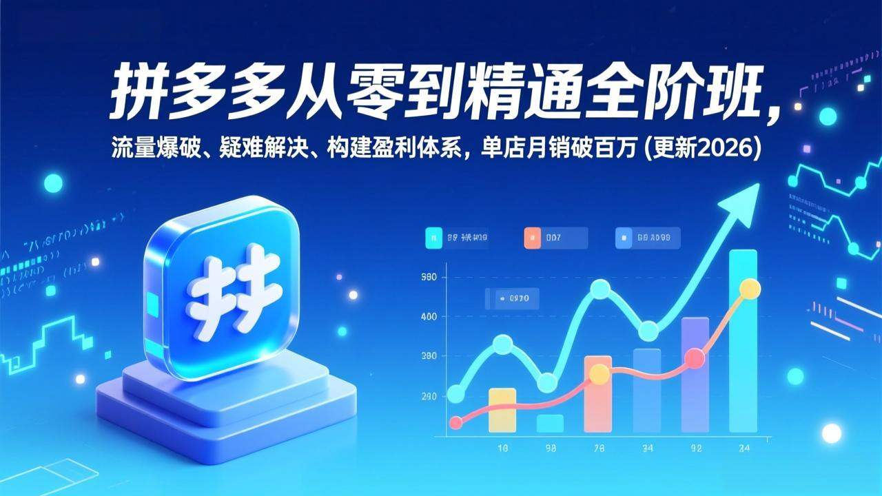 拼多多从零到精通全阶班，流量爆破、疑难解决，构建盈利体系，单店月销破百万(更新2026-大伟资源网