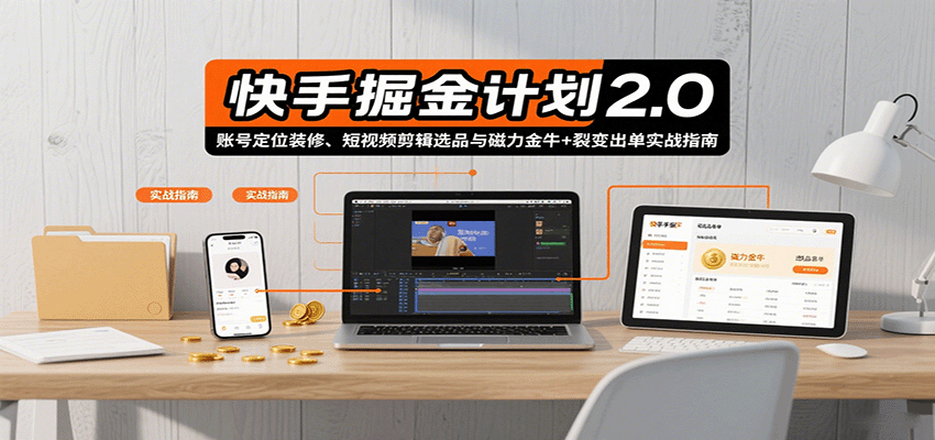快手掘金计划2.0，账号定位装修、短视频剪辑选品与磁力金牛+裂变出单实战指南-大伟资源网