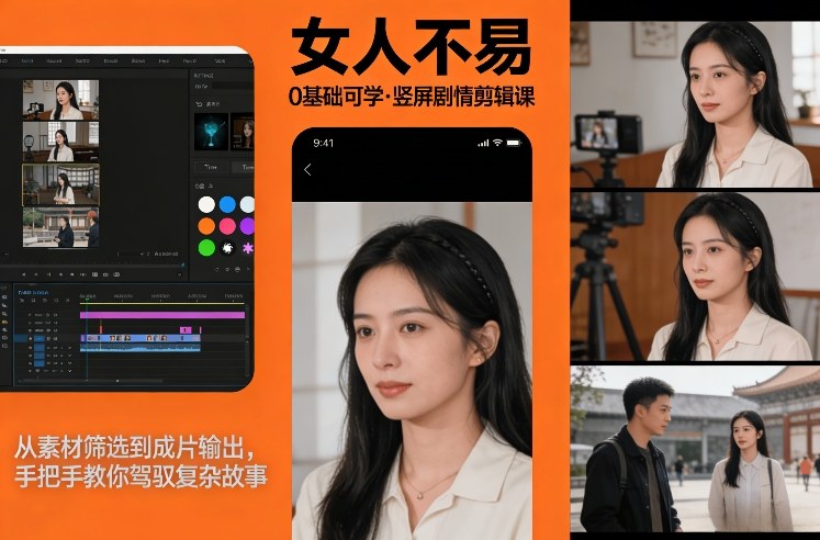 0基础可学！《女人不易》竖屏剧情剪辑课，从素材筛选到成片输出，手把手教你驾驭复杂故事-大伟资源网