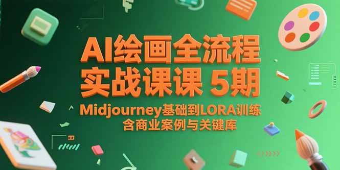（15278期）AI绘画全流程实战课5期，Midjourney基础到LORA训练，含商业案例与关键词库-大伟资源网