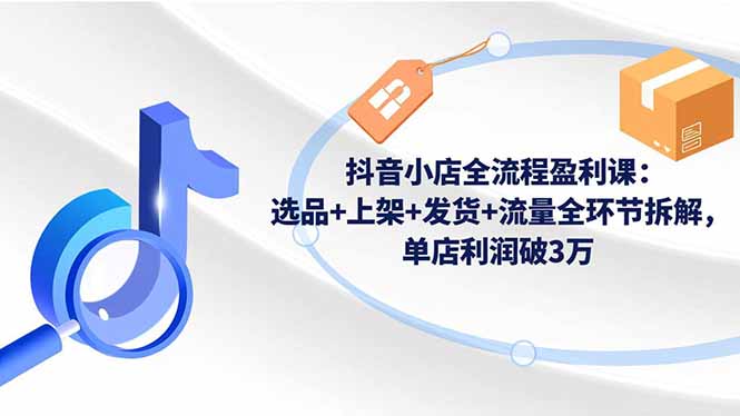 抖音小店全流程盈利课：选品+上架+发货+流量全环节拆解，单店利润破3万-大伟资源网