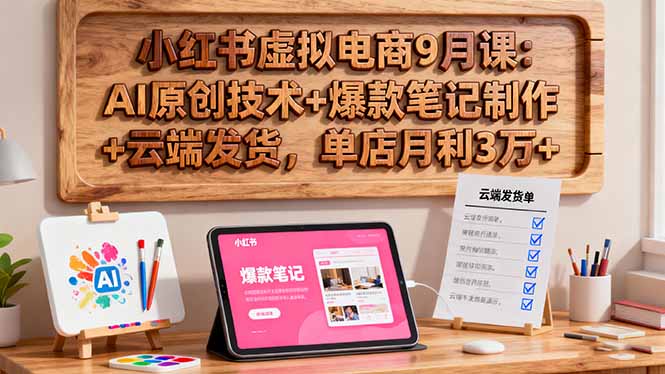 小红书虚拟电商9月课：AI原创技术+爆款笔记制作+云端发货，单店月利3万+-大伟资源网
