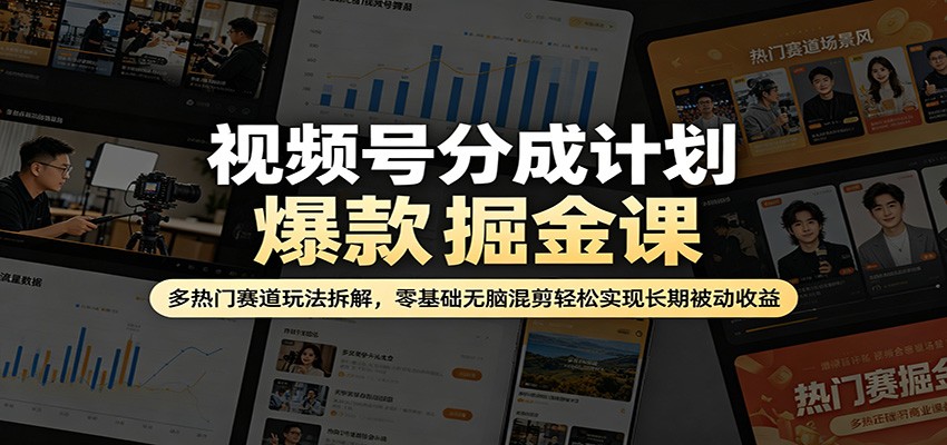 视频号分成计划爆款掘金课：多热门赛道玩法拆解，零基础无脑混剪轻松实现长期被动收益-大伟资源网