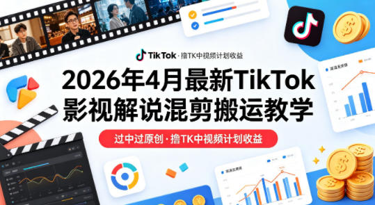 26年4月最新TikTok影视解说混剪搬运教学，过中过原创，撸TK中视频计划收益-大伟资源网