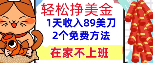 在家不上班，轻松挣美金， 1天收入89美刀，2个免费方法，懒人捡钱-大伟资源网