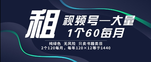 租视频号，一个60每月，2个120.纯绿色、无风险，常年租【揭秘】-大伟资源网