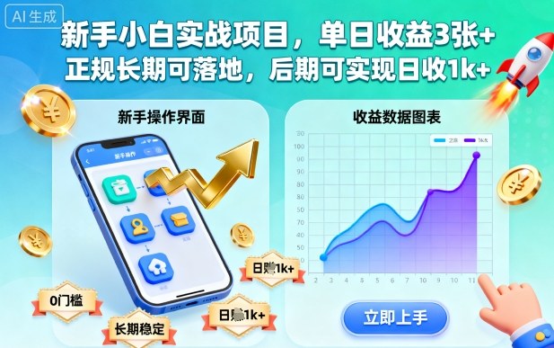 新手小白实战项目，单日收益3张+，正规长期可落地，后期可实现日收1k+【揭秘】-大伟资源网