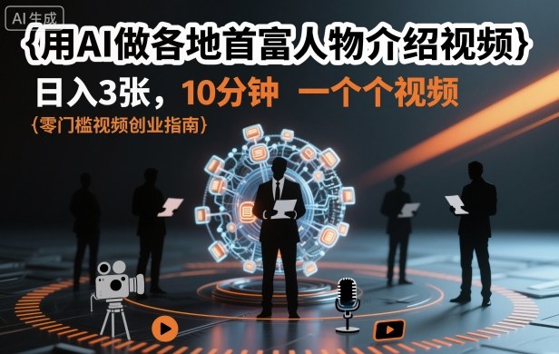 用AI做各地首富人物介绍视频，日入3张，10分钟一个视频-大伟资源网