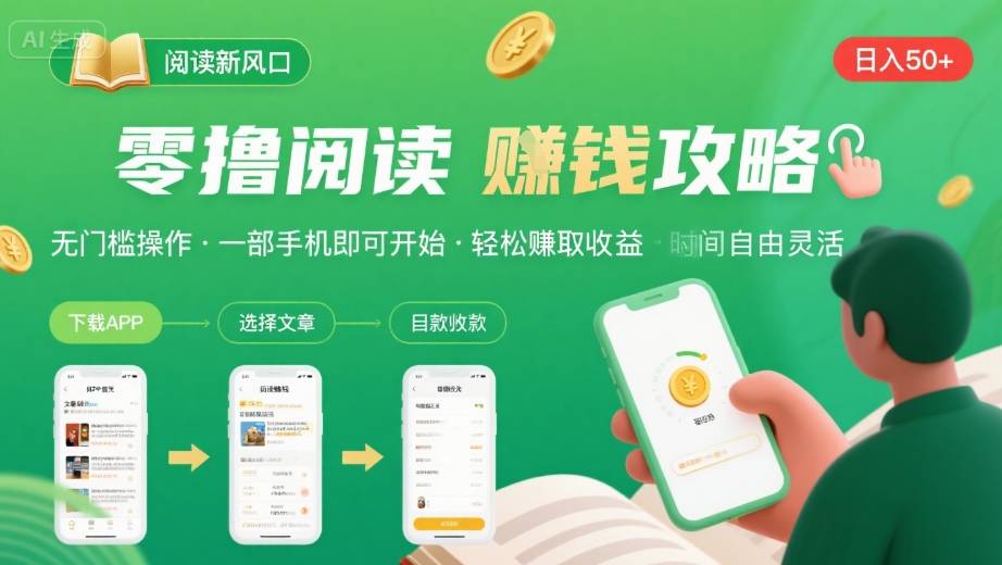 零撸阅读新风口，无门槛轻松挣，一部手机，日入 50-3张【揭秘】-大伟资源网