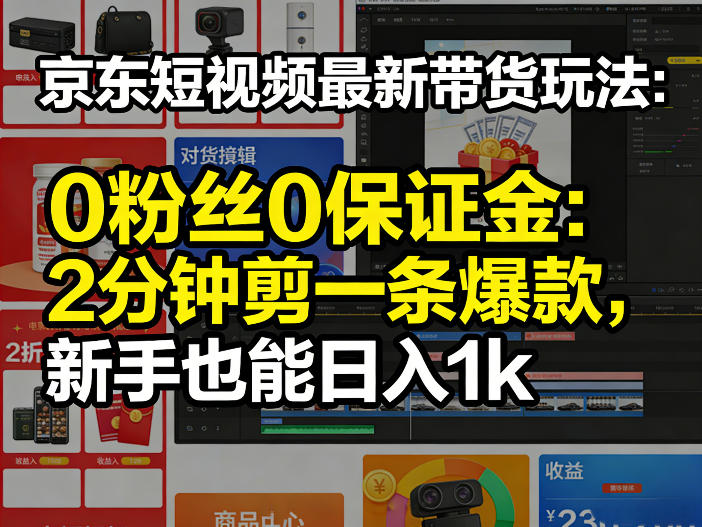 京东短视频最新带货玩法，0粉丝0保证金，2分钟剪一条爆款，新手也能日入1k+【揭秘】-大伟资源网