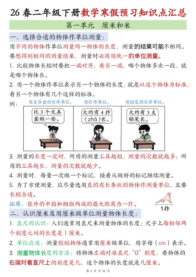 二年级下数学寒假预习知识点清单《苏教版》-大伟资源网