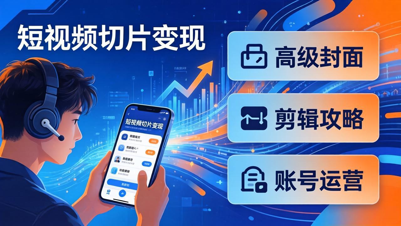 短视频切片变现速成班2.0：高级封面+剪辑攻略+账号运营，0基础小白快速入局副业-大伟资源网