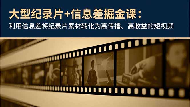 大型纪录片+信息差掘金课：利用信息差将纪录片素材转化为高传播、高收益的短视频-大伟资源网