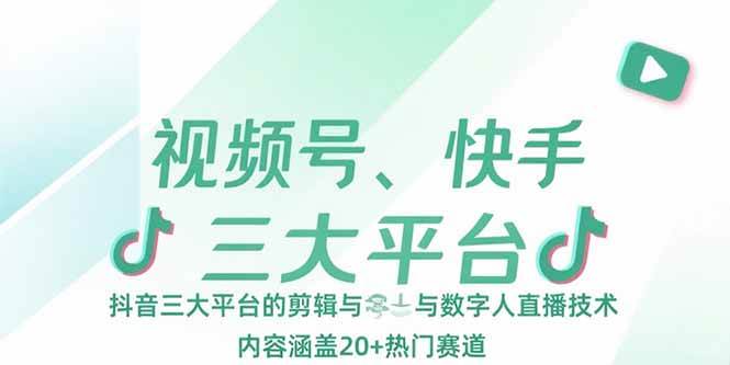 （15449期）视频号、快手、抖音三大平台的剪辑与数字人直播技术，内容涵盖20+热门赛道-大伟资源网