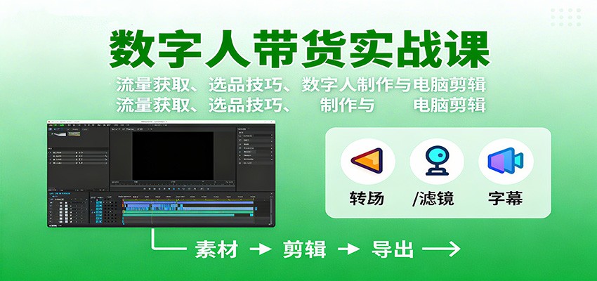数字人变现实战课：流量获取、选品技巧、数字人制作与电脑剪辑-大伟资源网