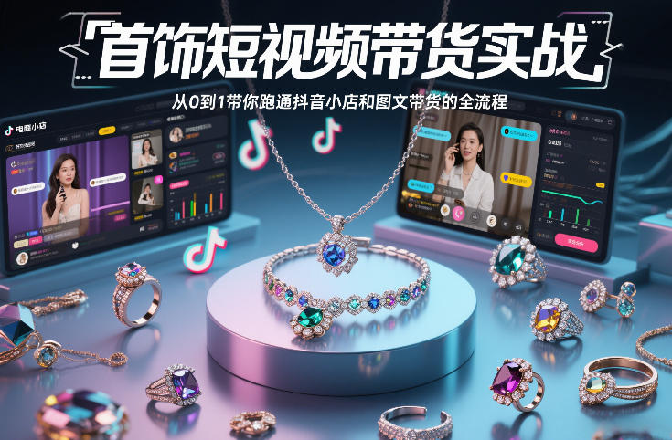 首饰短视频带货实战，从0到1带你跑通抖音小店和图文带货的全流程-大伟资源网