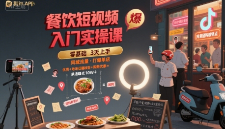 餐饮短视频入门实操课，引爆同城流量，打爆单店-大伟资源网
