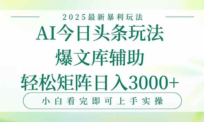 （15356期）今日头条2025年最新暴利玩法，一键生成爆款，轻松实现矩阵日入3000+-大伟资源网