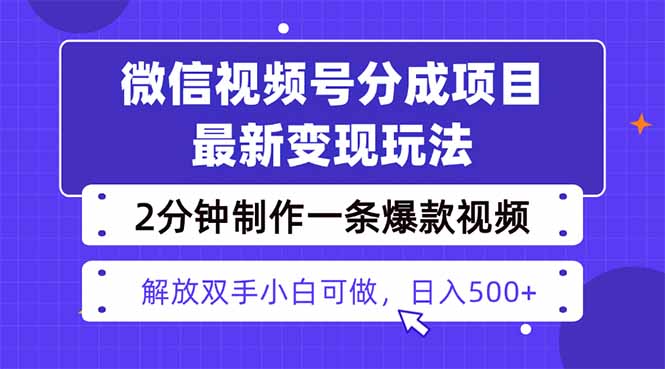 视频号分成最新玩法，两天暴力起号变现1500+，爆款视频制作只需要2分钟…-大伟资源网