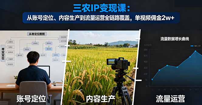 三农IP变现课：从账号定位、内容生产到流量运营全链路覆盖，单视频佣金2w+-大伟资源网