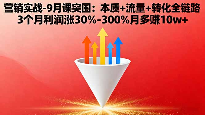 营销实战-9月突围课:本质+流量+转化全链路 3个月利润涨30%-300%月多赚10w+-大伟资源网