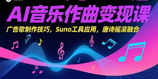 （15370期）AI音乐作曲变现课，广告歌制作技巧，Suno工具应用，唐诗摇滚融合-大伟资源网