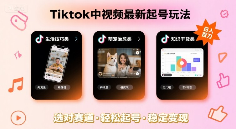 Tiktok中视频最新起号玩法，想要日入百刀，做好这几个赛道就可以了-大伟资源网