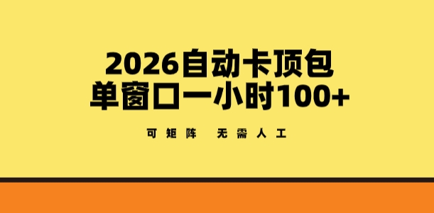 2026自动卡顶包玩法，单窗口一小时100+，可矩阵操作，无需人工【揭秘】-大伟资源网