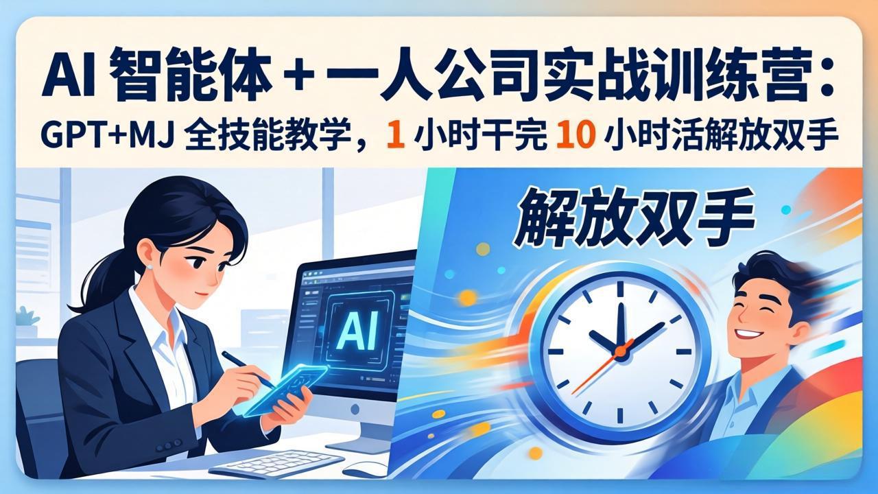 AI 智能体 + 一人公司实战训练营：GPT+MJ 全技能教学，1 小时干完 10 小时活解放双手-大伟资源网