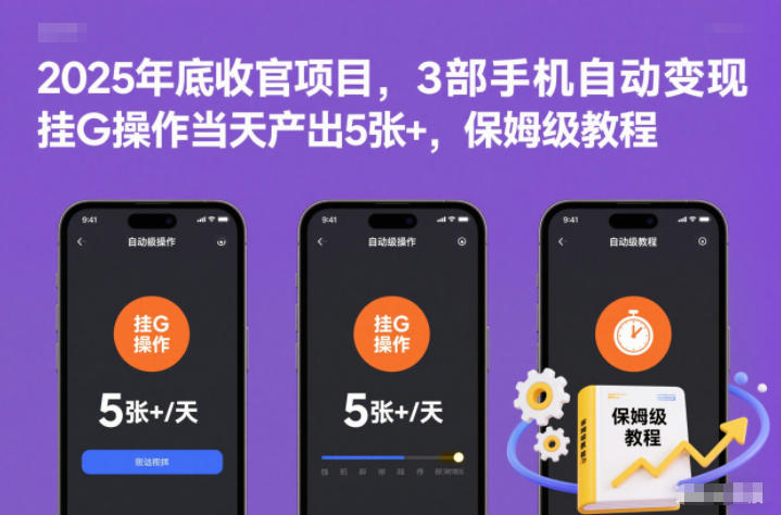 2025年底收官项目，3部手机自动变现，挂G操作当天产出5张+，保姆级教程【揭秘】-大伟资源网