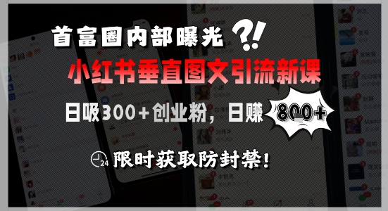 首富圈内部曝光小红书垂直图文引流新课，日吸300+创业粉，日入8张+，限时获取防封禁-大伟资源网
