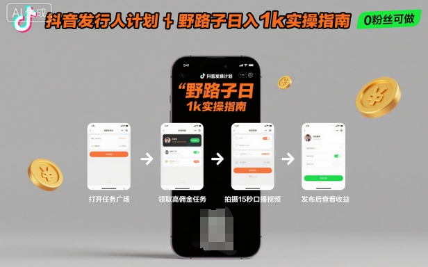 抖音发行人计划全新野路子玩法，随时随地，只要有手机，就能操作，日入1k+【揭秘】-大伟资源网