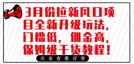 3月份拉新风口项目全新升级玩法，门槛低，佣金高，保姆级干货教程-大伟资源网