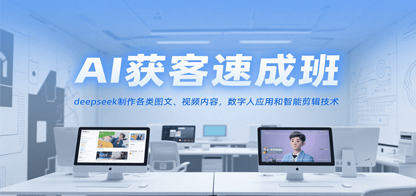 AI获客速成班，deepseek制作各类图文、视频内容，数字人应用和智能剪辑技术-大伟资源网