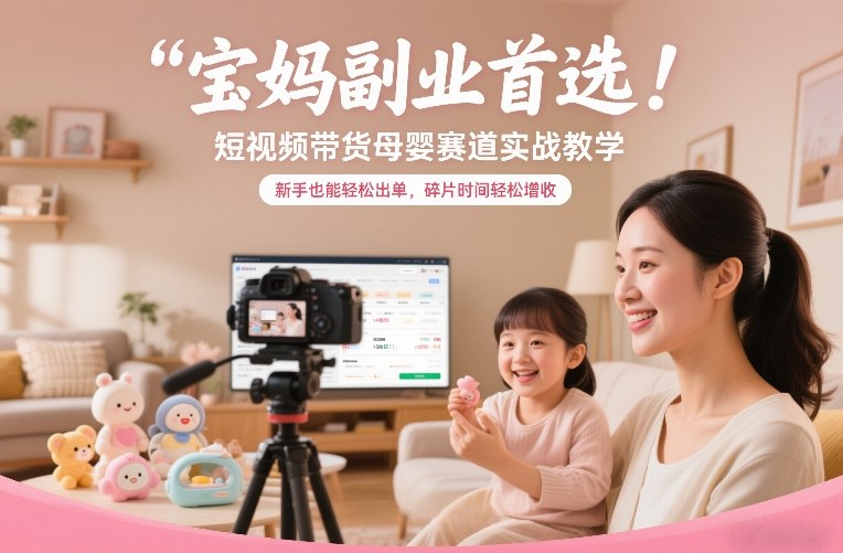 宝妈副业首选！短视频带货母婴赛道实战教学，新手也能轻松出单，碎片时间轻松增收-大伟资源网