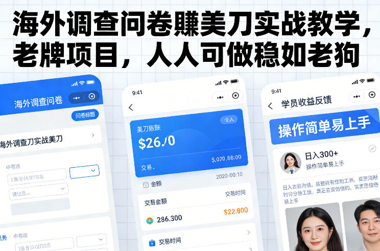 海外调查问卷賺美刀实战教学，老牌项目，人人可做稳如老狗-大伟资源网